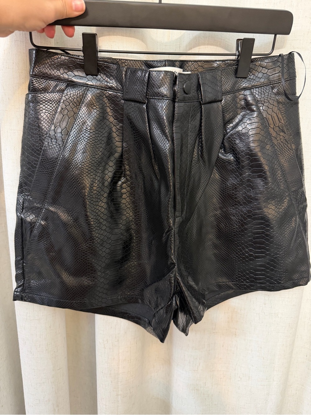 Molly Bracken Black Faux-Snakeskin Flat Front Shorts